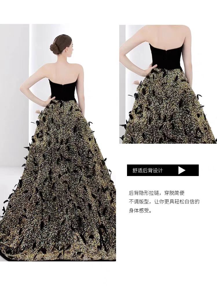 女性ブラックドレス2025バンケット気質ストラップブルーストホストロングテールスカートワンピースドレスドレス 女性ブラックドレス2025バンケット気質ストラップブルーストホストロングテールスカートワンピースドレスドレス