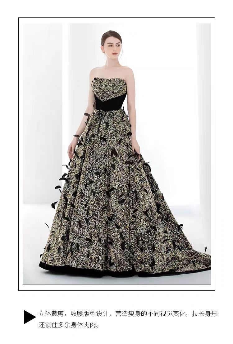 女性ブラックドレス2025バンケット気質ストラップブルーストホストロングテールスカートワンピースドレスドレス 女性ブラックドレス2025バンケット気質ストラップブルーストホストロングテールスカートワンピースドレスドレス