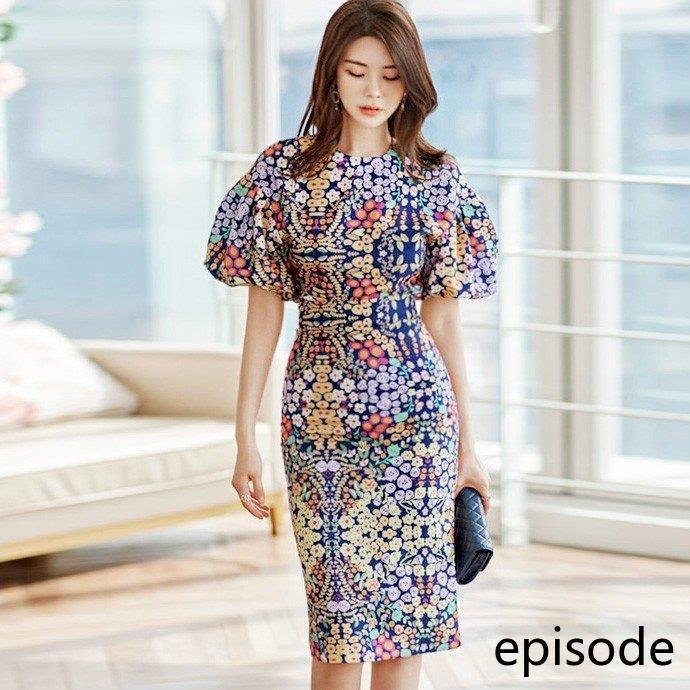ボリューム袖 花柄 半袖 ハイウエスト タイト スリム ドレス ワンピ ワンピース 派手 柄ワンピ 大人 可愛い 韓国 韓国ファッション 韓国スタイル ボリューム袖 花柄 半袖 ハイウエスト タイト スリム ドレス ワンピ ワンピース 派手 柄ワンピ 大人 可愛い 韓国 韓国ファッション 韓国スタイル