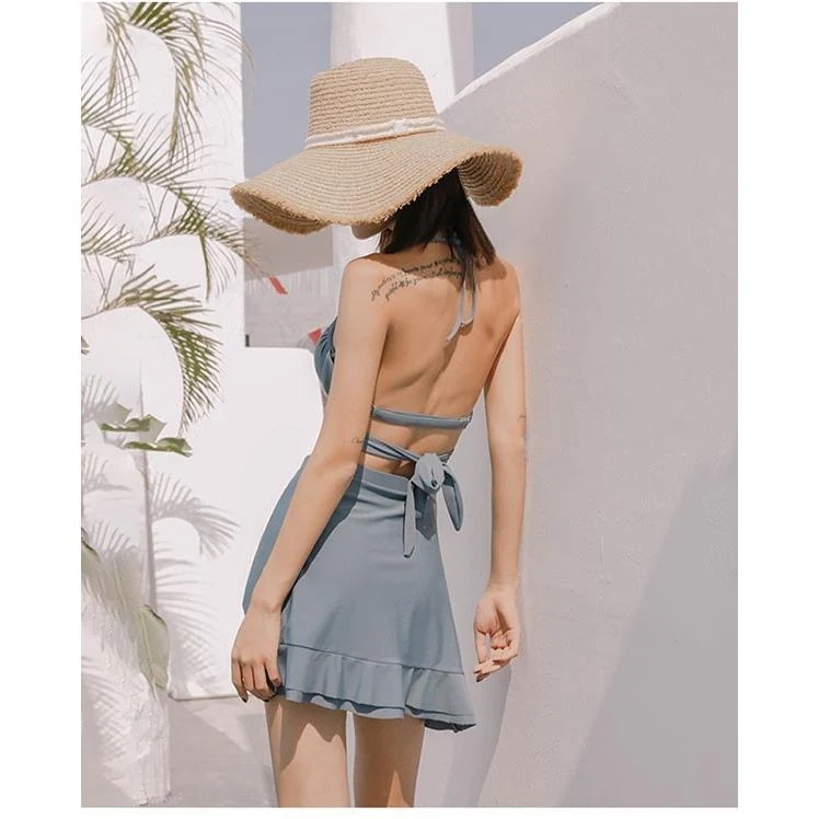 大きいサイズ 【1～3日で出荷】水着 フリルセパレートビキニ プール クロスバンド レディースハイウエスト体型カバー 羽織スカート露出控えパッド付 海