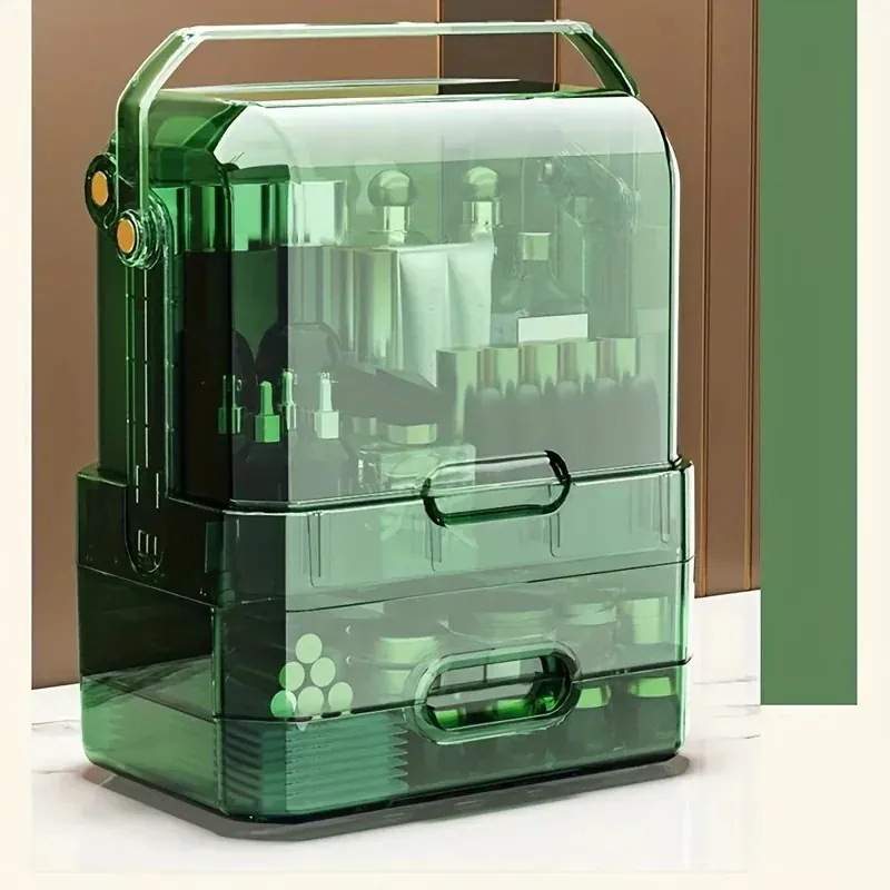 実用的だ 化粧台用の大容量メイクアップオーガナイザー蓋付き化粧品陳列ケース引き出し防水防塵透明カバーポータブルハンドルカウンタートップのスキンケアやジュエリー用の収納ボックス 実用的だ 化粧台用の大容量メイクアップオーガナイザー蓋付き化粧品陳列ケース引き出し防水防塵透明カバーポータブルハンドルカウンタートップのスキンケアやジュエリー用の収納ボックス