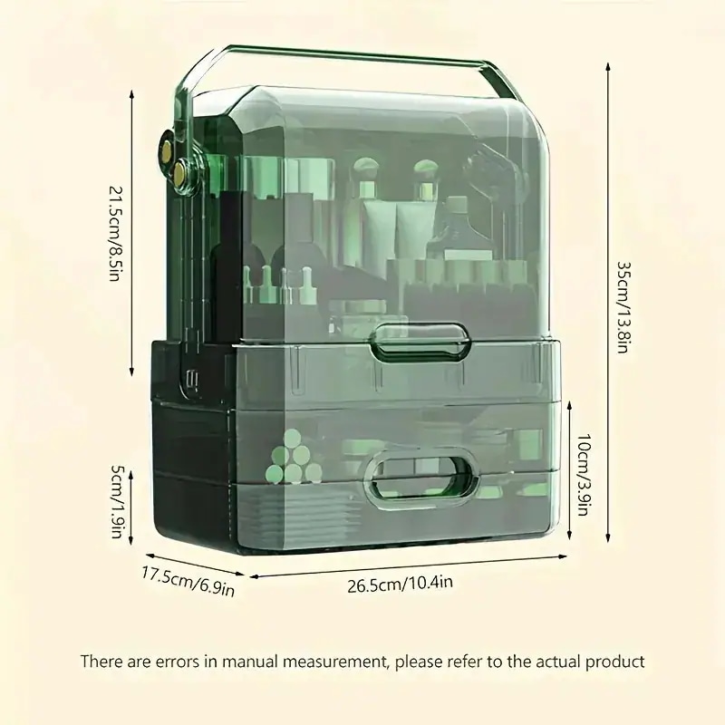 実用的だ 化粧台用の大容量メイクアップオーガナイザー蓋付き化粧品陳列ケース引き出し防水防塵透明カバーポータブルハンドルカウンタートップのスキンケアやジュエリー用の収納ボックス 実用的だ 化粧台用の大容量メイクアップオーガナイザー蓋付き化粧品陳列ケース引き出し防水防塵透明カバーポータブルハンドルカウンタートップのスキンケアやジュエリー用の収納ボックス
