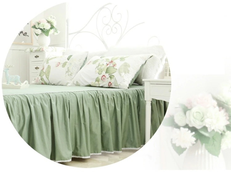 寝具カバーセット 布団カバー グリーン 花柄 レース キレイめ 韓国風 布団カバーセット 3点セット 4点セット ベッドスカート 姫系 綿100％ 掛け布団カバー 可愛い プリント花柄 ロマンチック