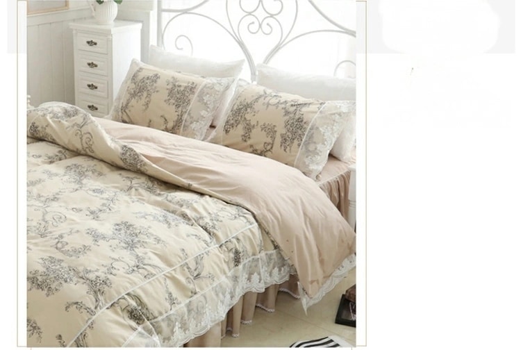 寝具カバーセット 布団カバー グリーン 花柄 レース キレイめ 韓国風 布団カバーセット 3点セット 4点セット ベッドスカート 姫系 綿100％ 掛け布団カバー 可愛い プリント花柄 ロマンチック