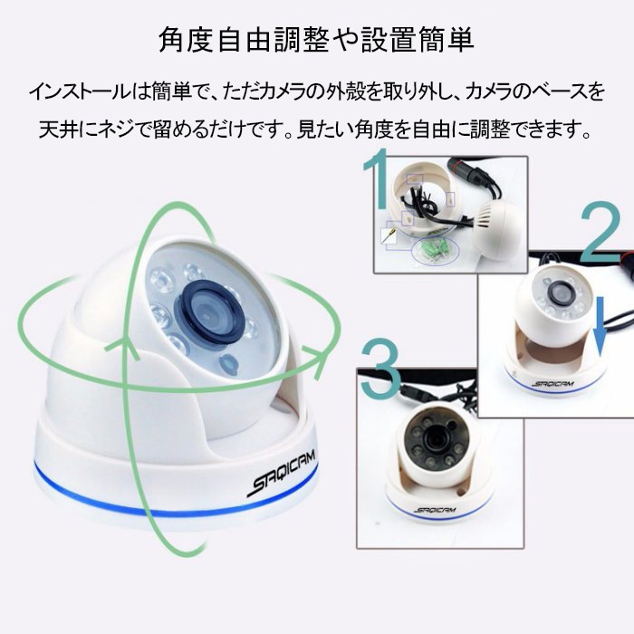 Saqicam 有線 防犯カメラセット 200万画素 フルHD 屋内 HDDレコーダー 960Pカメラ2台 4チャンネルDVR ドーム型 アナログ 店舗 駐車場 赤外線カメラ 増設可能