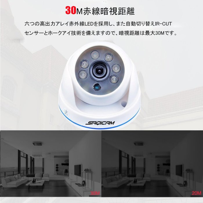 Saqicam 有線 防犯カメラセット 200万画素 フルHD 屋内 HDDレコーダー 960Pカメラ2台 4チャンネルDVR ドーム型 アナログ 店舗 駐車場 赤外線カメラ 増設可能