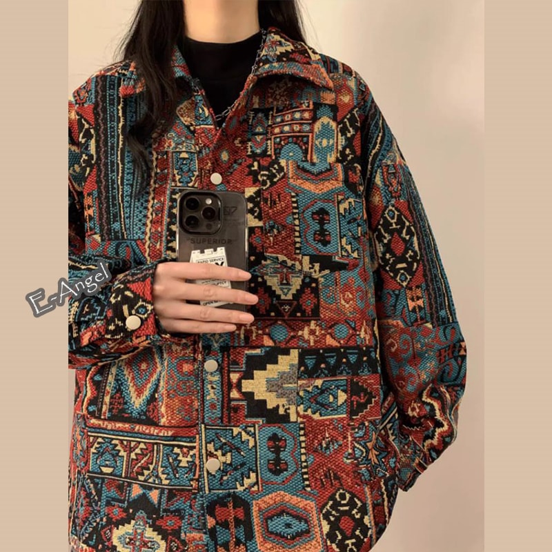 シャツジャケット 柄シャツコート レディース ジャケット エスニック風 長袖 ユニセックス アウター 男女兼用 メンズ 大きいサイズ シャツジャケット 柄シャツコート レディース ジャケット エスニック風 長袖 ユニセックス アウター 男女兼用 メンズ 大きいサイズ