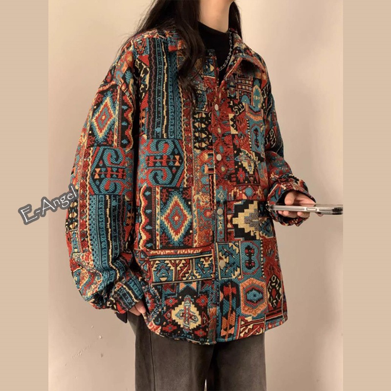 シャツジャケット 柄シャツコート レディース ジャケット エスニック風 長袖 ユニセックス アウター 男女兼用 メンズ 大きいサイズ シャツジャケット 柄シャツコート レディース ジャケット エスニック風 長袖 ユニセックス アウター 男女兼用 メンズ 大きいサイズ