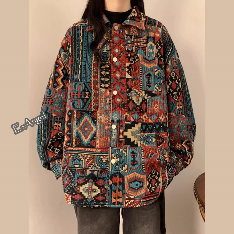シャツジャケット 柄シャツコート レディース ジャケット エスニック風 長袖 ユニセックス アウター 男女兼用 メンズ 大きいサイズ シャツジャケット 柄シャツコート レディース ジャケット エスニック風 長袖 ユニセックス アウター 男女兼用 メンズ 大きいサイズ