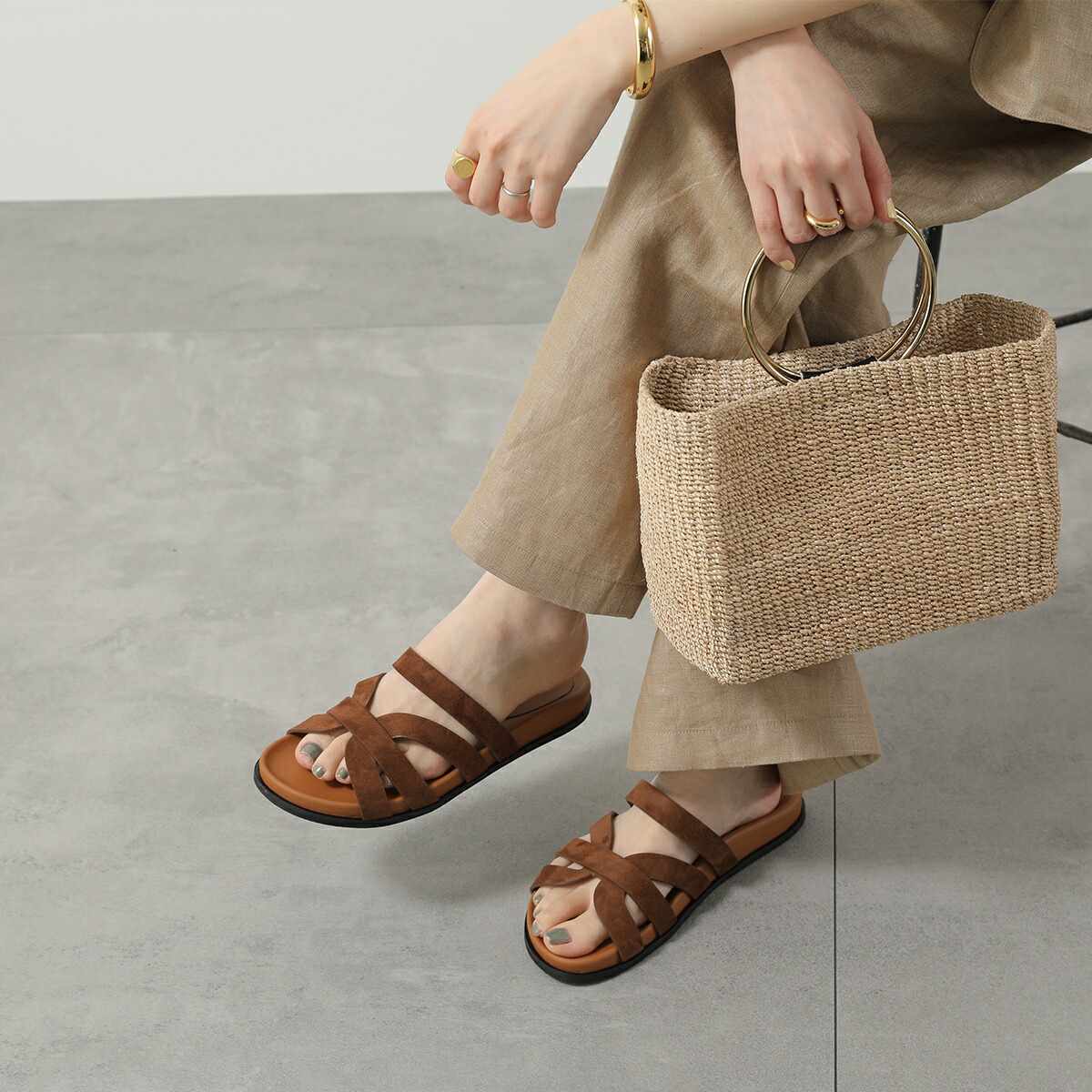 FABIO RUSCONI ファビオルスコーニ サンダル BKM2627 CAMOSCIO レディース レザー スウェード フラット シューズ 靴 カラー2色 【mega】