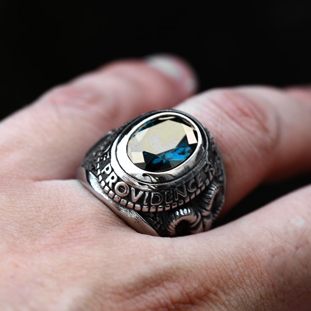 ゴールドデーモンチャンピオン ステンレスリング アクアブルー（VRR296）指輪 25-33号 4サイズ 悪魔 サタン 青色ジルコニア 山羊 ヤギ ピラミッド 羊 ヒツジ r1211xxxxxxxx