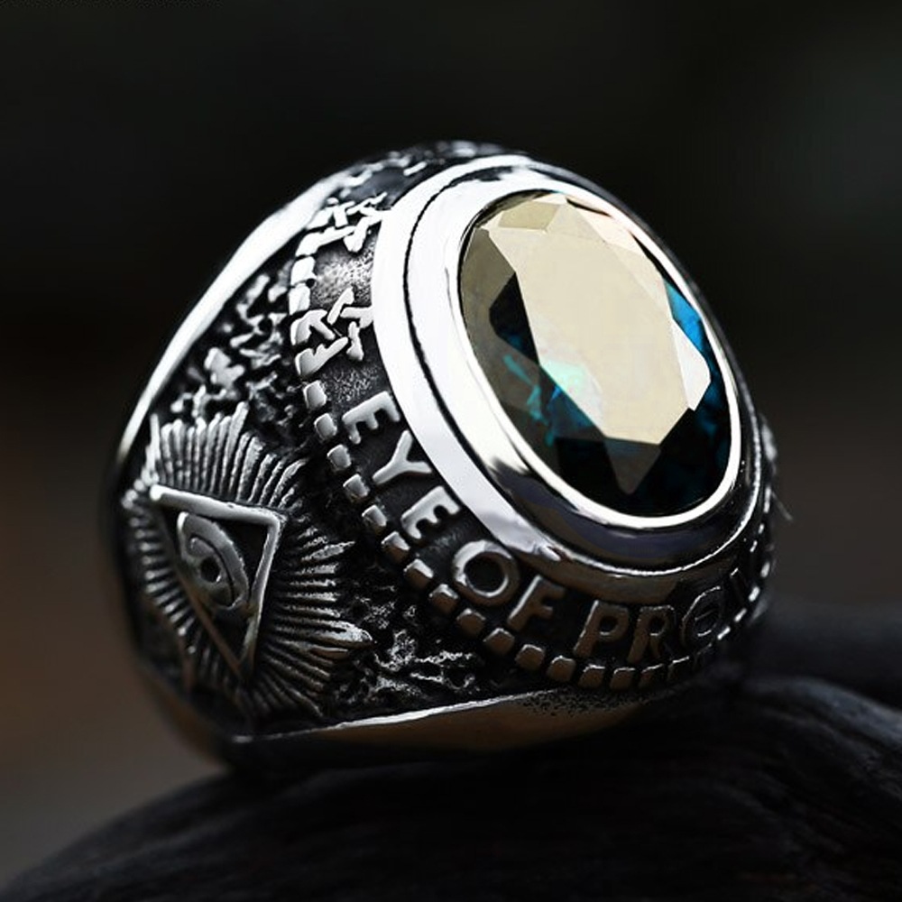 ゴールドデーモンチャンピオン ステンレスリング アクアブルー（VRR296）指輪 25-33号 4サイズ 悪魔 サタン 青色ジルコニア 山羊 ヤギ ピラミッド 羊 ヒツジ r1211xxxxxxxx