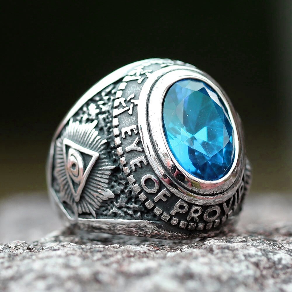 ゴールドデーモンチャンピオン ステンレスリング アクアブルー（VRR296）指輪 25-33号 4サイズ 悪魔 サタン 青色ジルコニア 山羊 ヤギ ピラミッド 羊 ヒツジ r1211xxxxxxxx