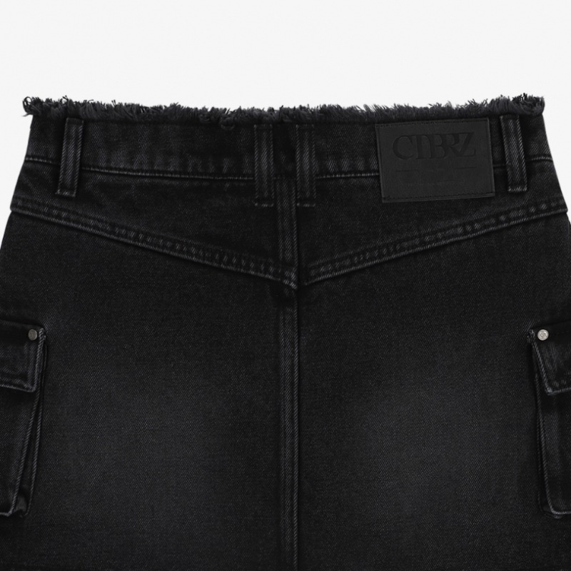 シティブリーズカーゴデニムミニスカートブラック シティブリーズカーゴデニムミニスカートブラック