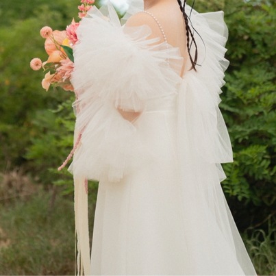 実例写真!2ways トップス+キャミソール 可愛い 前撮り ソフトチュール クレープ生地 ふわふわ 披露宴 前撮り 実例写真!2ways トップス+キャミソール 可愛い 前撮り ソフトチュール クレープ生地 ふわふわ 披露宴 前撮り