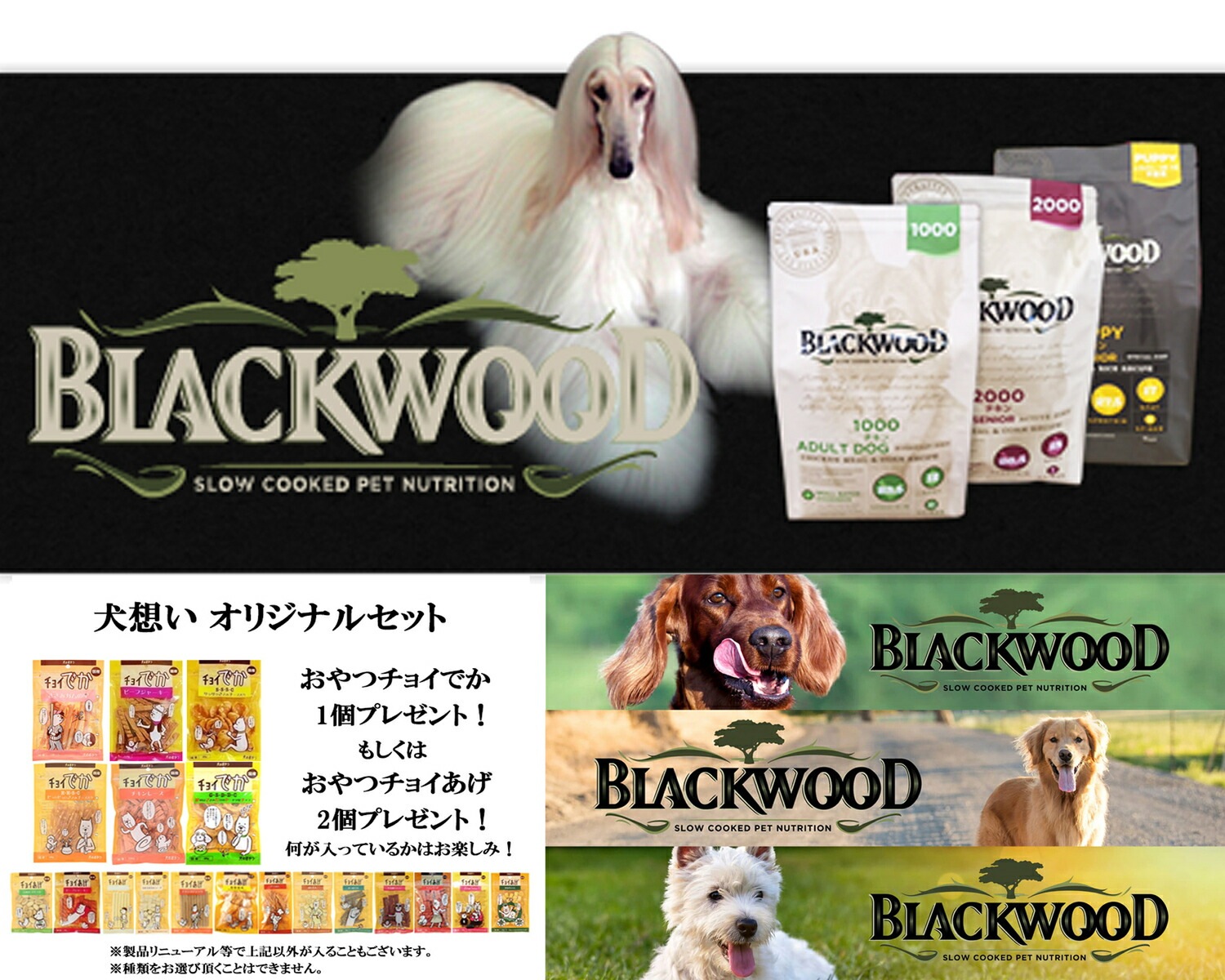 ブラックウッド 3000 2.7kg【犬想いオリジナルセット】【おやつチョイあげ付】 ブラックウッド 3000 2.7kg【犬想いオリジナルセット】【おやつチョイあげ付】
