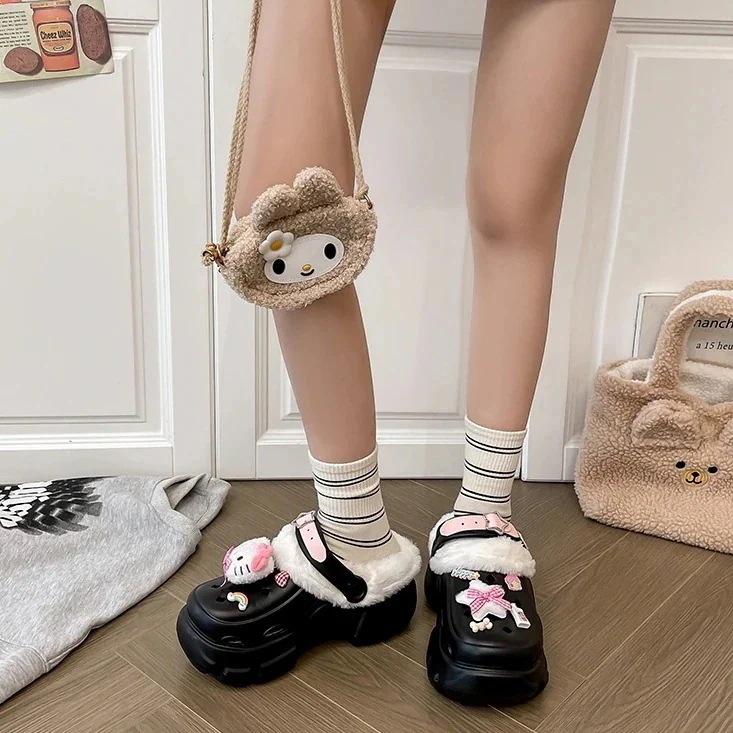 【メガ割】アニメかわいいハローキティ洞洞靴女の外履き2024秋冬新作厚底増高ファッションソフト萌え包頭2着綿スリッパ