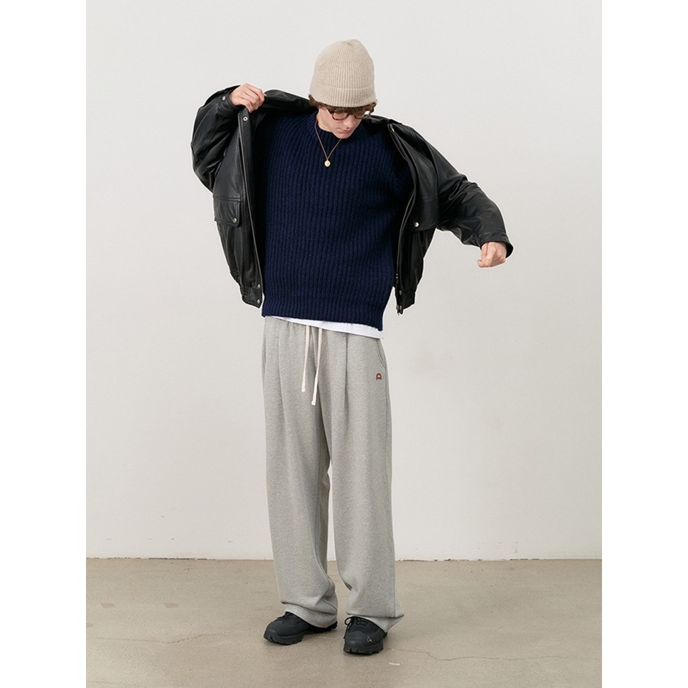Dunst メンズユニセックスレザーロゴワイドスウェットパンツメランジグレー M UDPA4C102G2 Dunst メンズユニセックスレザーロゴワイドスウェットパンツメランジグレー M UDPA4C102G2