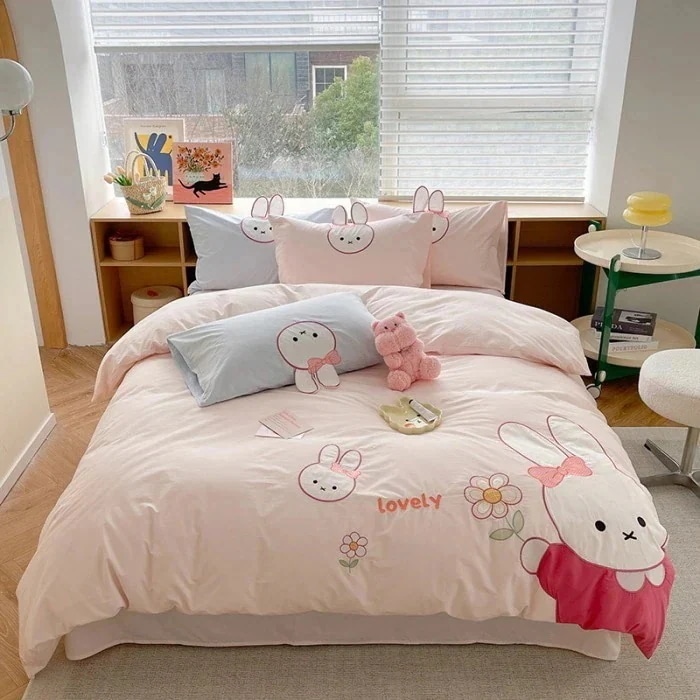 かわいいミッフィーウサギの純綿スモールフレッシュシーツと掛け布団カバーの4点セット子供用二段ベッド綿寝具 かわいいミッフィーウサギの純綿スモールフレッシュシーツと掛け布団カバーの4点セット子供用二段ベッド綿寝具