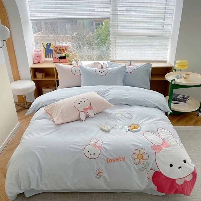 かわいいミッフィーウサギの純綿スモールフレッシュシーツと掛け布団カバーの4点セット子供用二段ベッド綿寝具 かわいいミッフィーウサギの純綿スモールフレッシュシーツと掛け布団カバーの4点セット子供用二段ベッド綿寝具