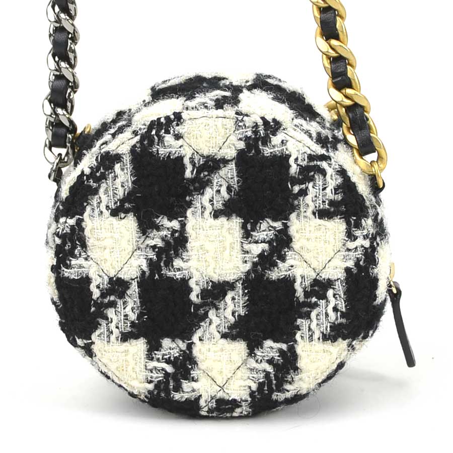 斜め掛けショルダーバッグ ココマーク ツイード/レザー/メタル ホワイト/ブラック/ゴールド/シルバー レディース e57437a pattayablatt.com