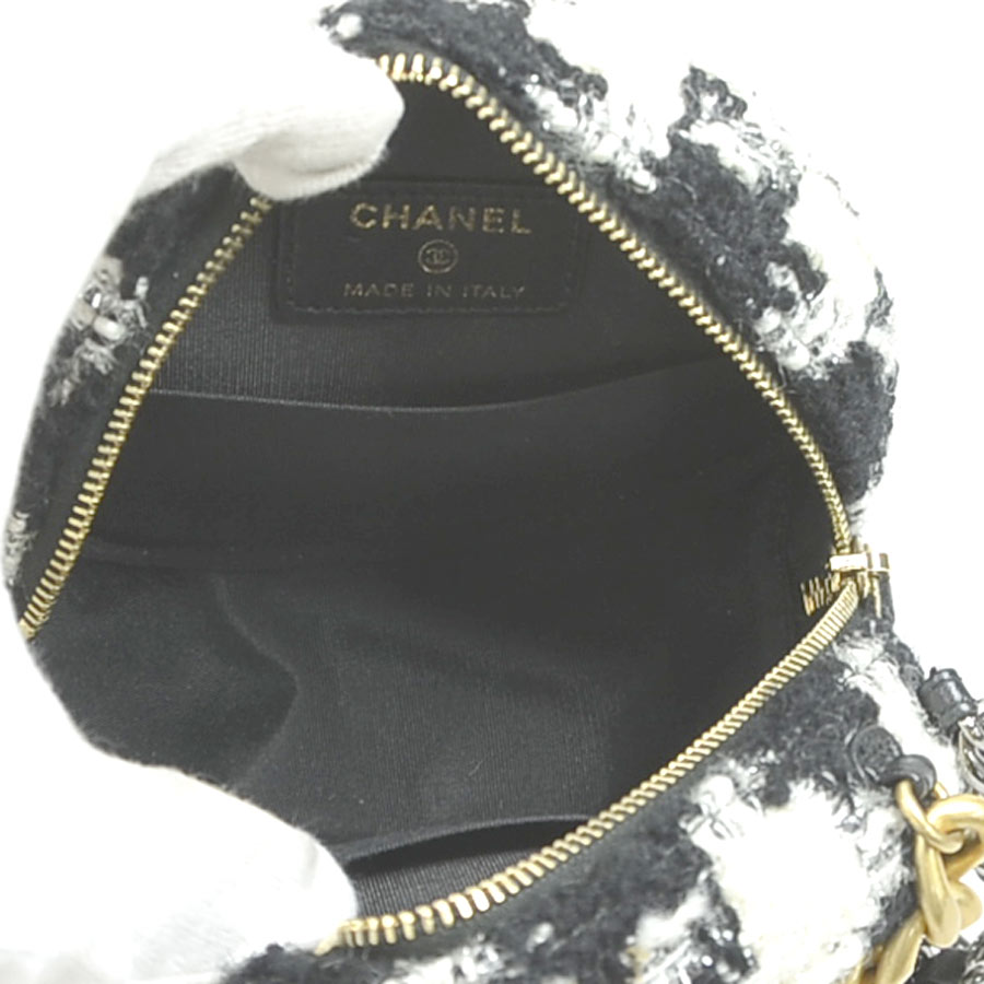 斜め掛けショルダーバッグ ココマーク ツイード/レザー/メタル ホワイト/ブラック/ゴールド/シルバー レディース e57437a pattayablatt.com