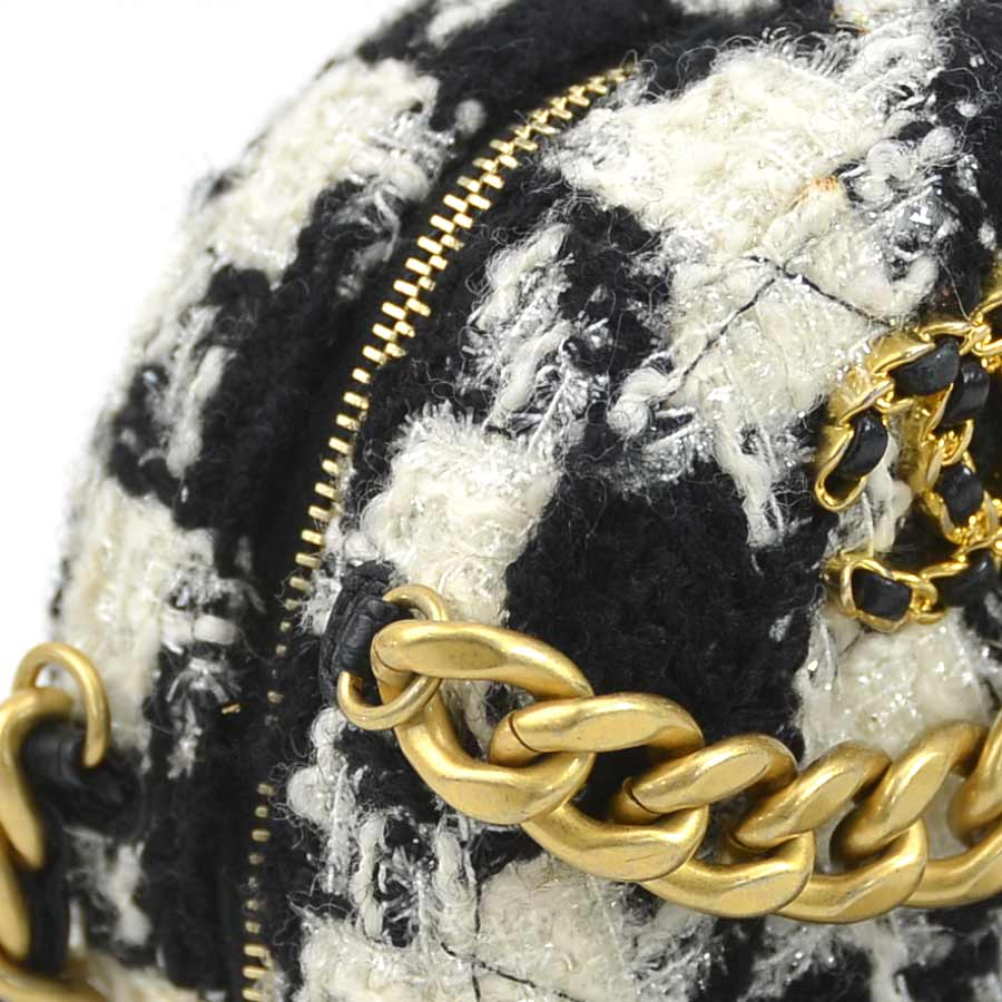 斜め掛けショルダーバッグ ココマーク ツイード/レザー/メタル ホワイト/ブラック/ゴールド/シルバー レディース e57437a pattayablatt.com