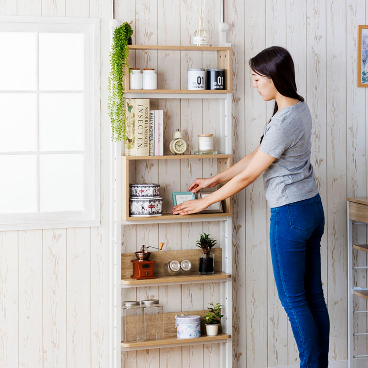 突っ張り オープンラック 幅60cm 棚 ボックス 自由組換 収納 突っ張り棚 スリム 壁面収納 つっぱり ラック 壁面ラック 壁面 天井つっぱり ディスプレイラック ウォールシェルフ