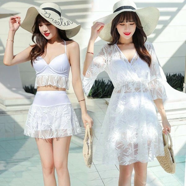 3点セット タンキニ水着 トップス付き ぽっちゃり 水着 レディース 大きいサイズ セット水着 韓国 ハワイアン ガール 可愛い 痩せ見え 体型カバー ぽっちゃり水着 温泉 ビーチ プール 海 水泳