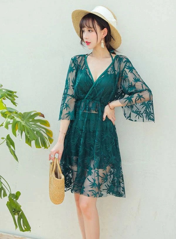 3点セット タンキニ水着 トップス付き ぽっちゃり 水着 レディース 大きいサイズ セット水着 韓国 ハワイアン ガール 可愛い 痩せ見え 体型カバー ぽっちゃり水着 温泉 ビーチ プール 海 水泳