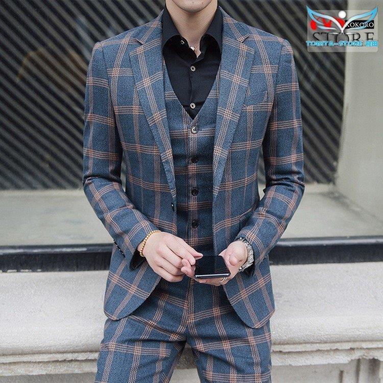 3ピーススーツ メンズ 結婚式 ビジネススーツ 紳士 スリーピース スリーピー 細身 1つボタン チェック柄 スーツ セットアップ 3ピーススーツ メンズ 結婚式 ビジネススーツ 紳士 スリーピース スリーピー 細身 1つボタン チェック柄 スーツ セットアップ