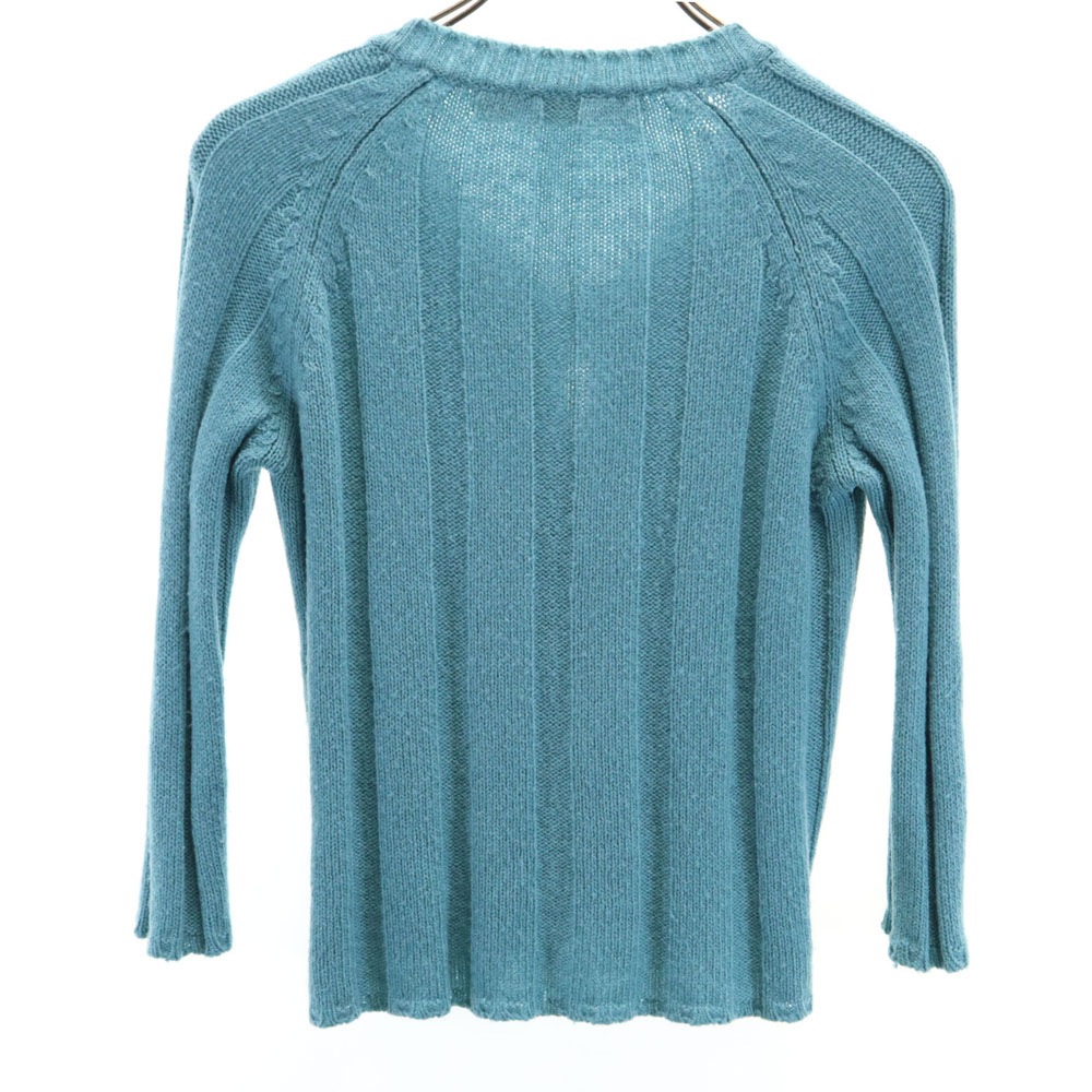 イタリア製 7分袖 ニットカーディガン 40 サックスブルー系 レディース