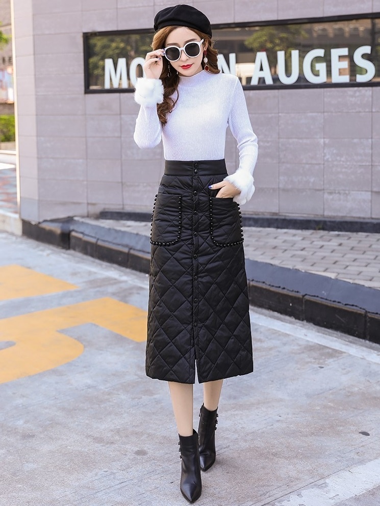 【送料無料】レディース ダウンスカート ダウン ボトムス タイト スカート 巻きスカート ラップスカート 防寒 中綿入り 暖かい 保温 フロントボタン 大きいサイズ 大人可愛い ママコーデ