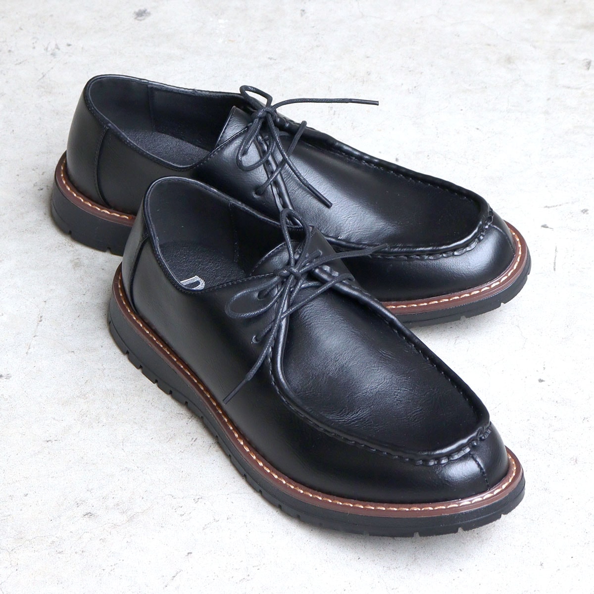 カジュアルシューズ メンズ チロリアン 革靴 紐靴 合成皮革 PUレザー 3E ゆったり 疲れない 歩きやすい 3cmヒール シンプル おしゃれ カジュアル 6342 モカシン ビジネス