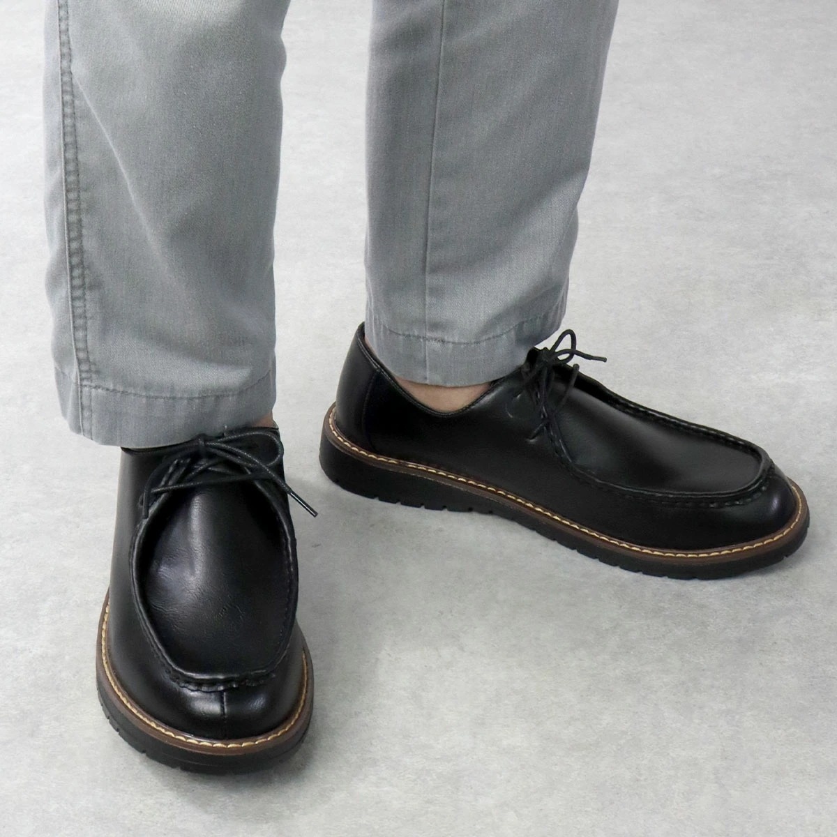 カジュアルシューズ メンズ チロリアン 革靴 紐靴 合成皮革 PUレザー 3E ゆったり 疲れない 歩きやすい 3cmヒール シンプル おしゃれ カジュアル 6342 モカシン ビジネス