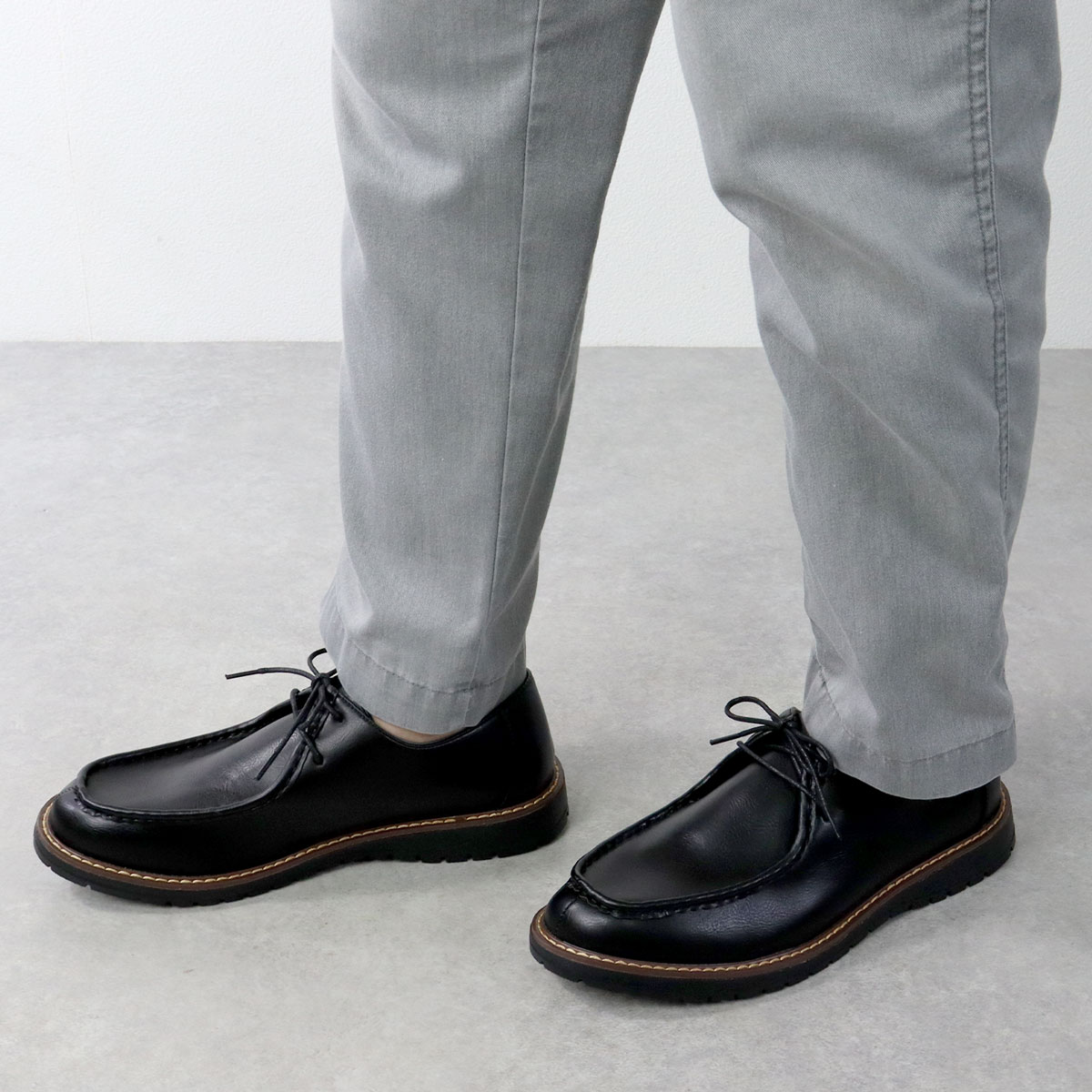 カジュアルシューズ メンズ チロリアン 革靴 紐靴 合成皮革 PUレザー 3E ゆったり 疲れない 歩きやすい 3cmヒール シンプル おしゃれ カジュアル 6342 モカシン ビジネス