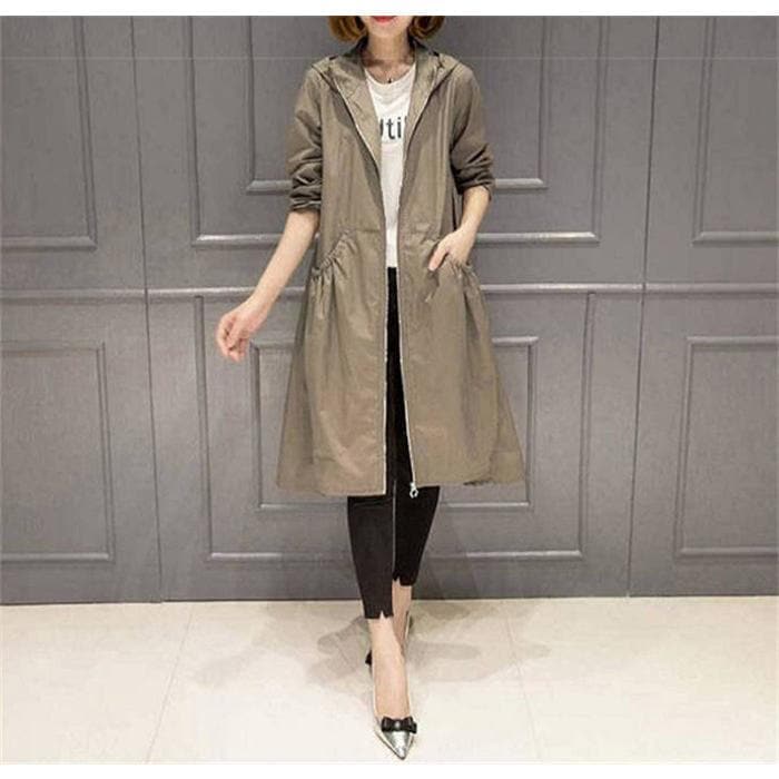 【送料無料】トレンチコート レディース 春 スプリングコート 長袖 フード付き ライトアウター ジャケット コート カジュアル 大きいサイズ 通勤 L オフィス