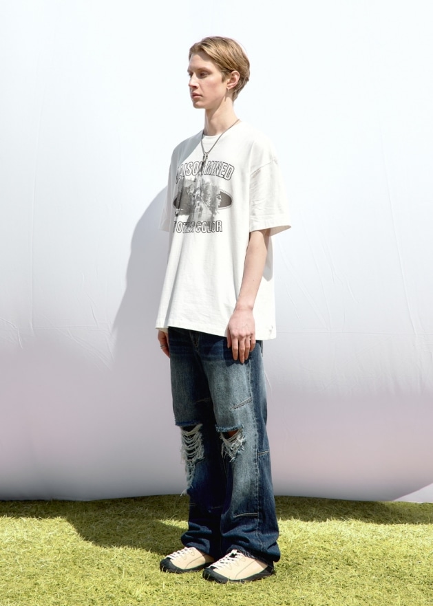 【MAISON MINED】 DAMAGE DART SEMI WIDE DENIM PANTS 【MAISON MINED】 DAMAGE DART SEMI WIDE DENIM PANTS