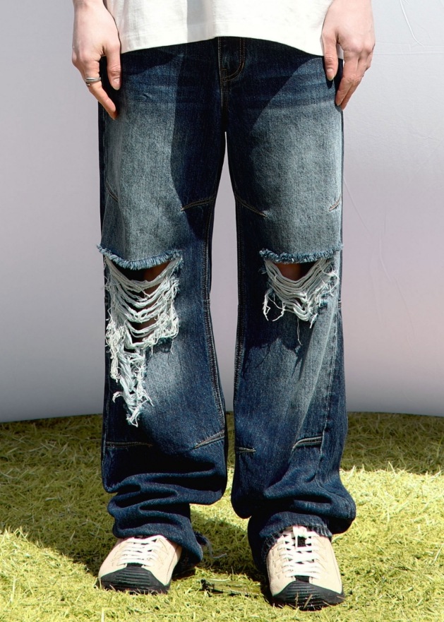 【MAISON MINED】 DAMAGE DART SEMI WIDE DENIM PANTS 【MAISON MINED】 DAMAGE DART SEMI WIDE DENIM PANTS