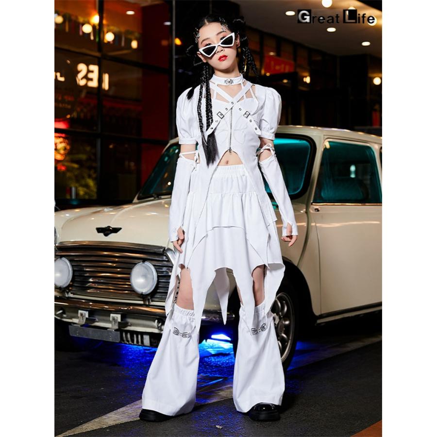 [新品発売]スカートセット 黒 白 女子 ダンス衣装 レッグウォーマー キッズダンス セットアップ JAZZ ジャズ hiphop 可愛い ダンス衣装 子供服 ガールズ おしゃれ チアガ