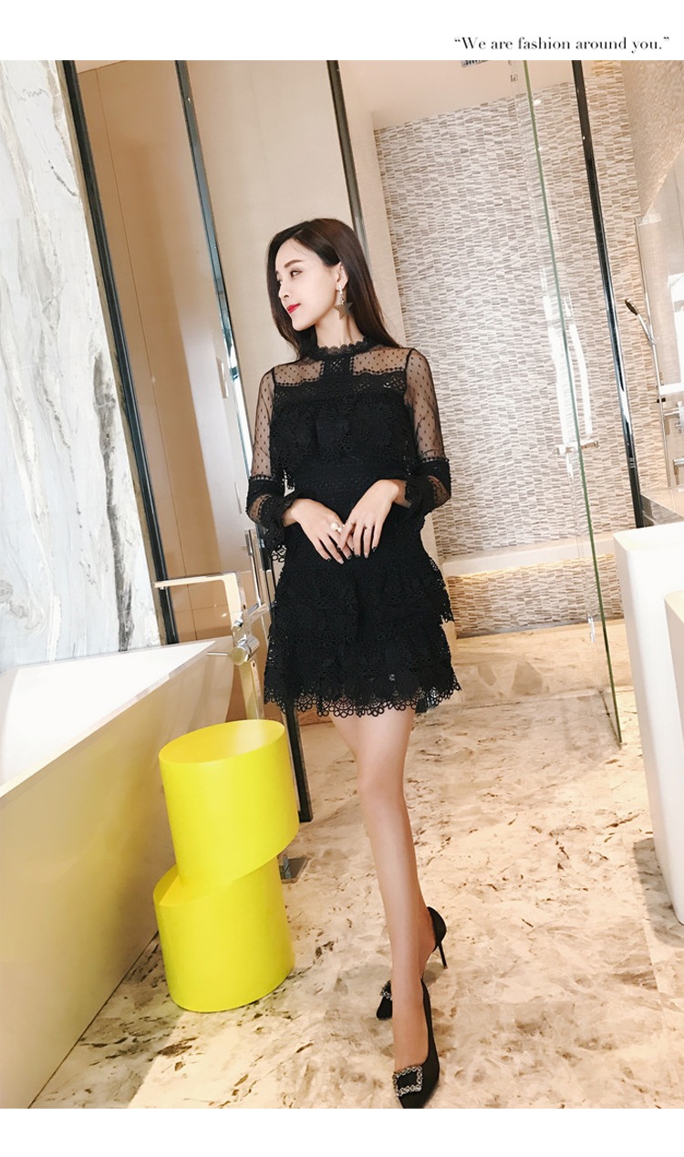 シースルーレースドレス シースルー ドット 水玉 レース ワンピース ドレス 長袖 膝上 ミニワンピ