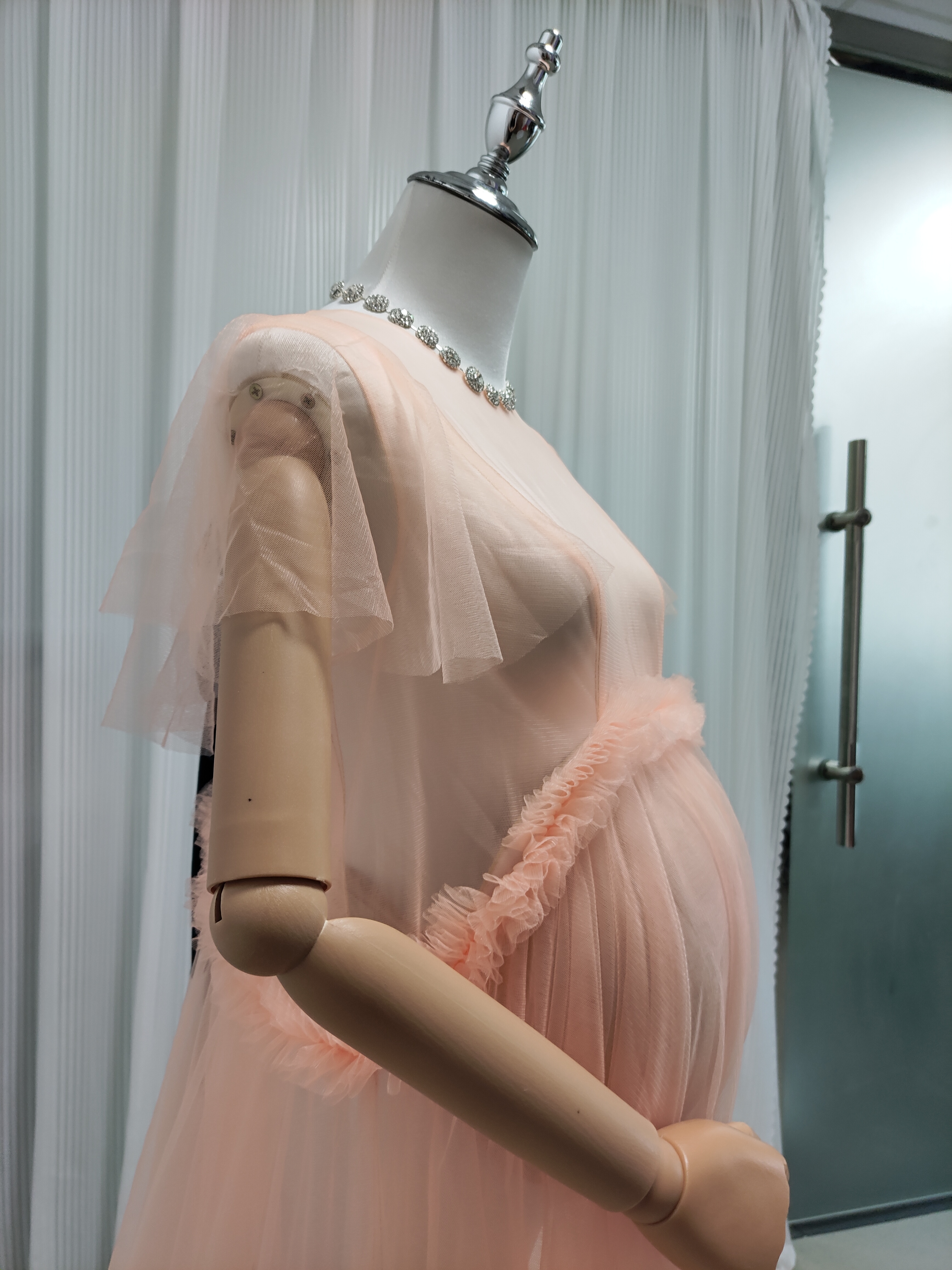 妊婦ドレス マタニティ オレンジ シースルー ワンピース 写真撮影 ソフトチュール