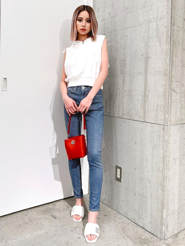 ジェイダ　GYDA スキニーデニム GYDA ハイウエスト サイドクロス スキニーデニムパンツ ライトブルー GYDA スキニー デニム アイスブルー インディゴ