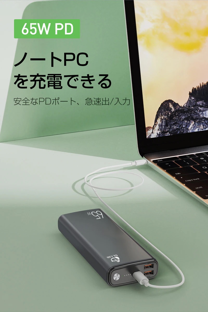 超大容量 残電量表示 知能チップ ポリマーリチウム電池 C出力/入力ポート Type USB出力ポート 携帯充電器 QC3.0 QC2.0 65W PD対応 30000mAh大容量 モバイルバッテリー