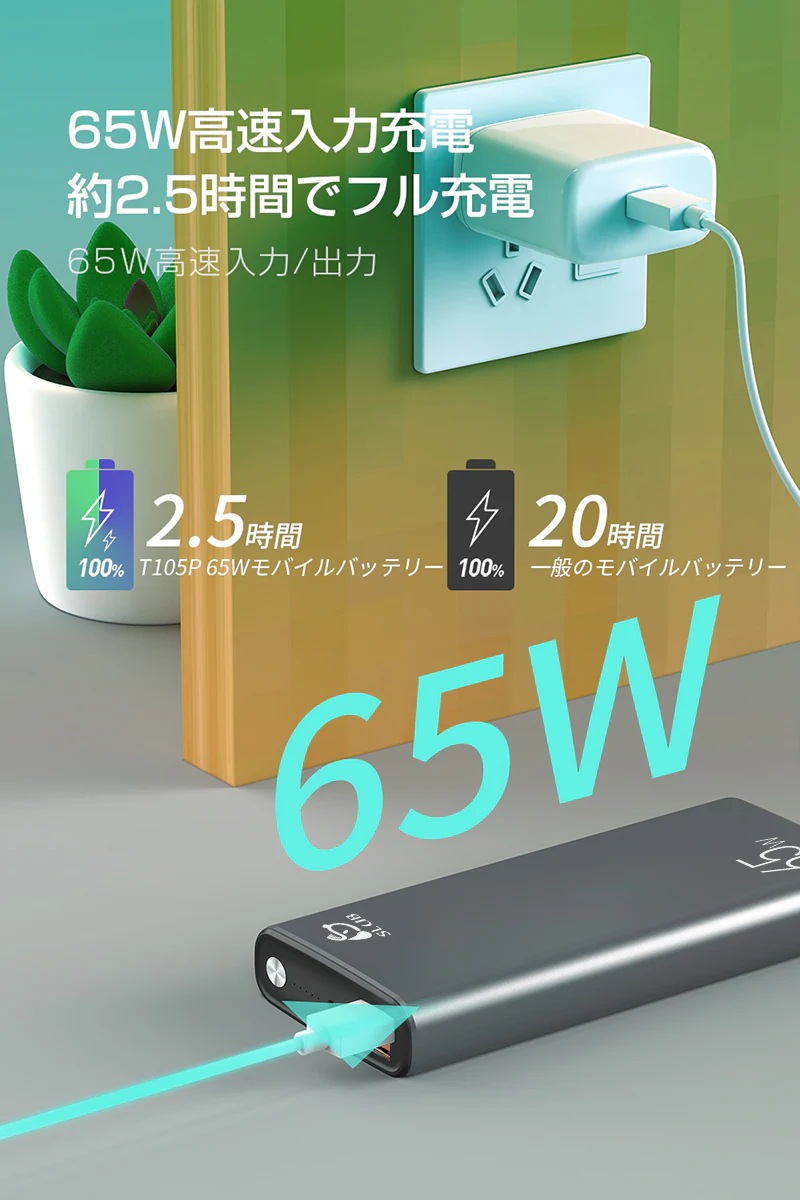 超大容量 残電量表示 知能チップ ポリマーリチウム電池 C出力/入力ポート Type USB出力ポート 携帯充電器 QC3.0 QC2.0 65W PD対応 30000mAh大容量 モバイルバッテリー