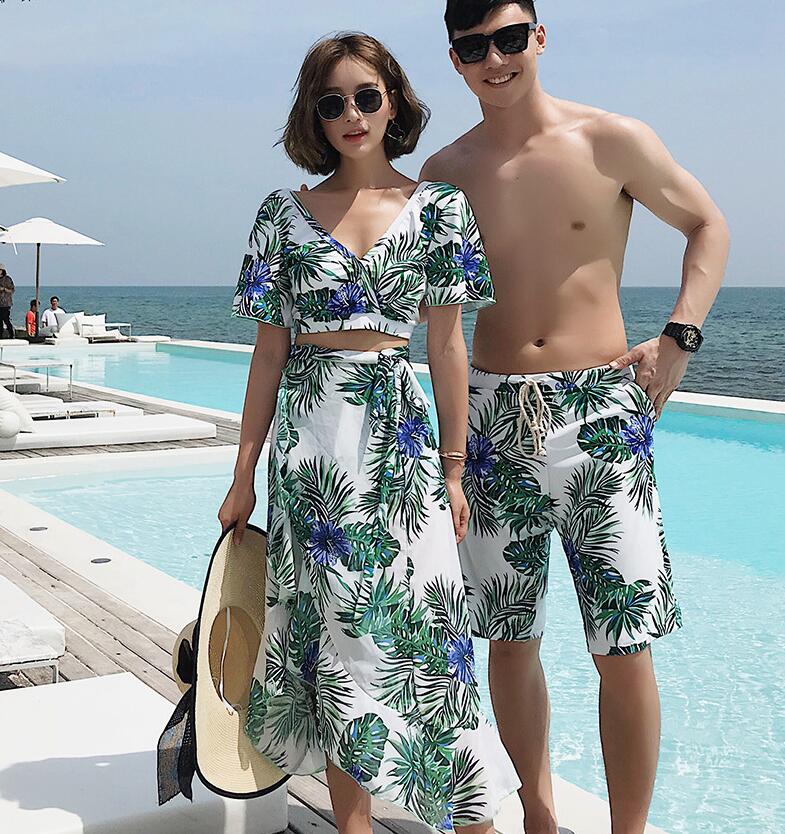 水着ペア ペアルック カップル水着 レディース メンズ 4点セット 花柄パッド付き メンズ水着 男性用 ビーチパンツ サーフパンツ みずぎ mizugi ミズギ 男女 温泉 ハネムーン 蜜月 海外旅行