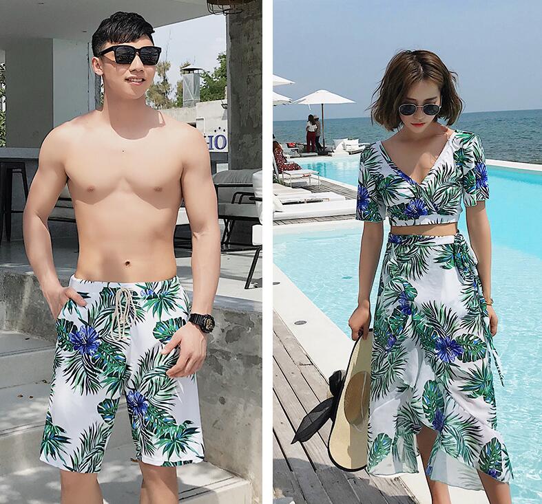 水着ペア ペアルック カップル水着 レディース メンズ 4点セット 花柄パッド付き メンズ水着 男性用 ビーチパンツ サーフパンツ みずぎ mizugi ミズギ 男女 温泉 ハネムーン 蜜月 海外旅行