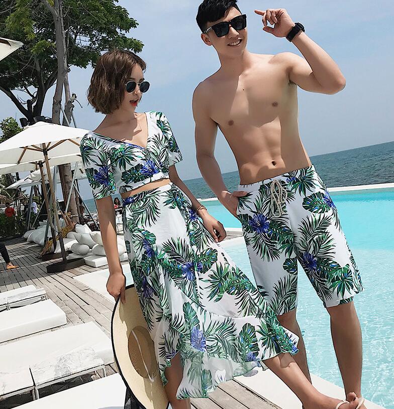 水着ペア ペアルック カップル水着 レディース メンズ 4点セット 花柄パッド付き メンズ水着 男性用 ビーチパンツ サーフパンツ みずぎ mizugi ミズギ 男女 温泉 ハネムーン 蜜月 海外旅行