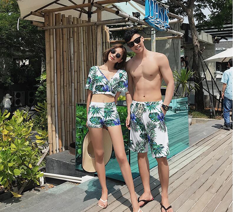 水着ペア ペアルック カップル水着 レディース メンズ 4点セット 花柄パッド付き メンズ水着 男性用 ビーチパンツ サーフパンツ みずぎ mizugi ミズギ 男女 温泉 ハネムーン 蜜月 海外旅行