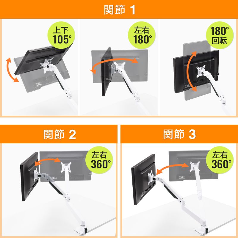 水平垂直多関節液晶モニターアーム ホワイト CR-LA1301WN2
